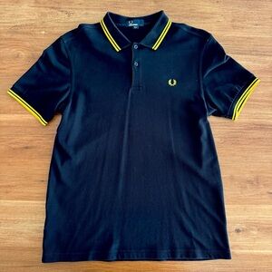 Fred Perry Polo Shirt in Black with Yellow Trim